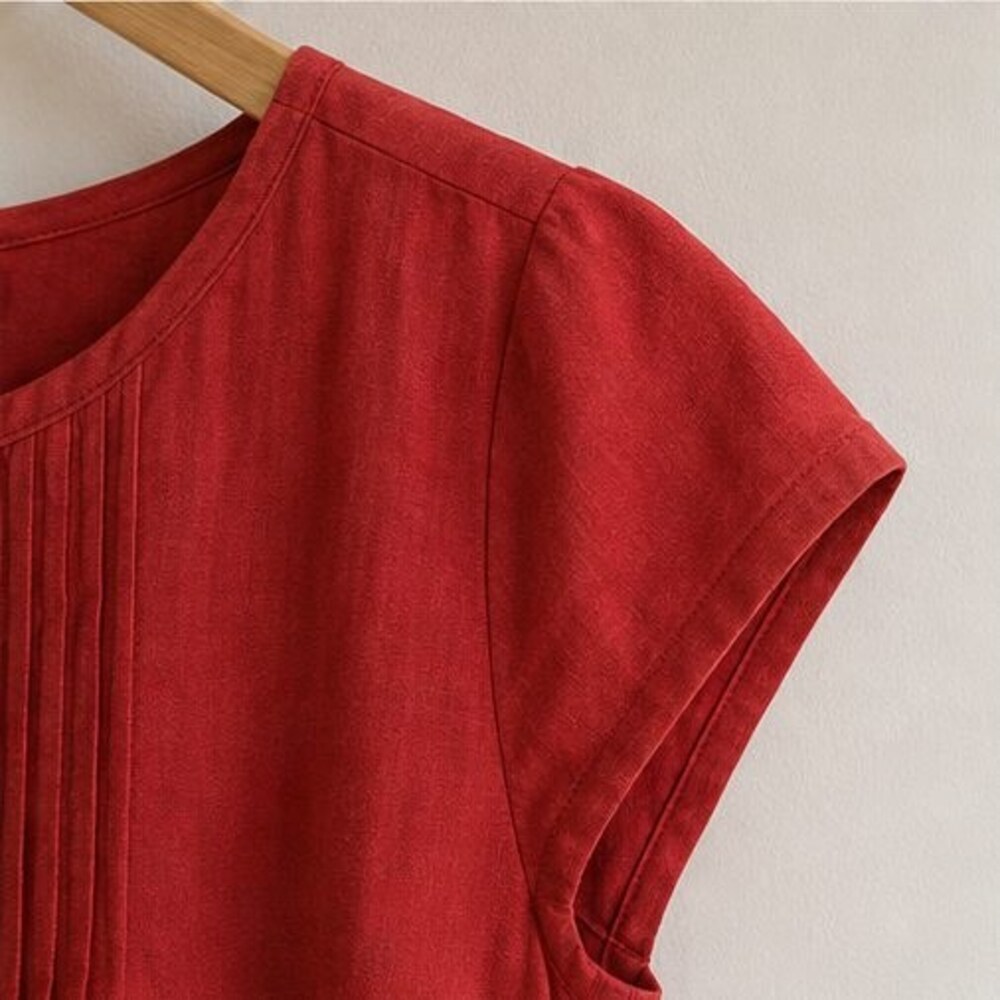Red Pintuck Yoke Blouse - Picture 5 of 6